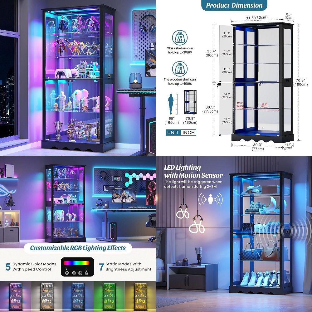 Glass Cabinet Display - Витрина со стеклянными дверцами, 6-ярусный шкаф-витрина
