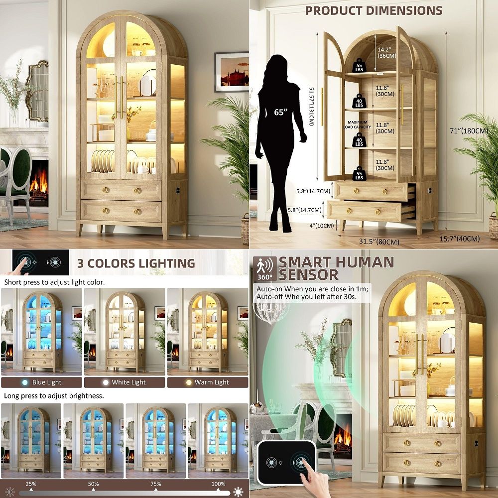 Витрина-шкаф 71 Arched Curio с – обзор и цена Glass Cabinet Display